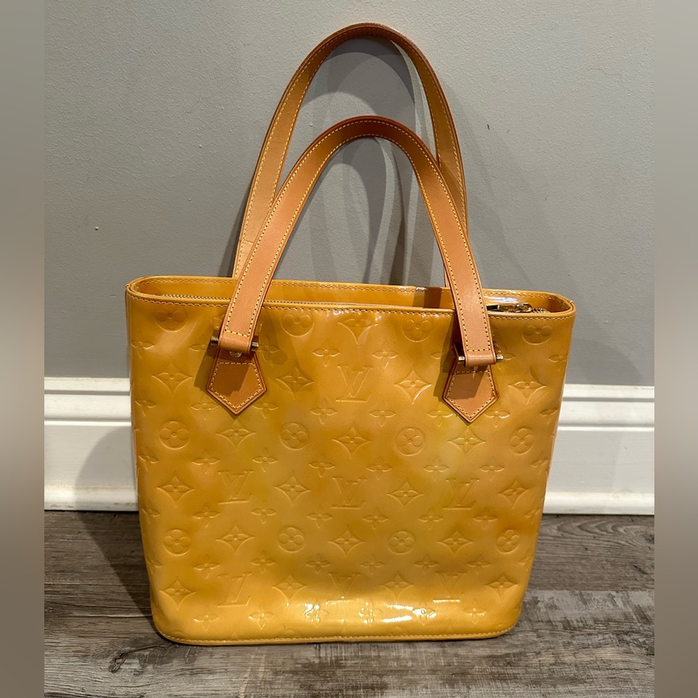 Authentic Louis Vuitton Yellow Vernis Houston Tote Bag